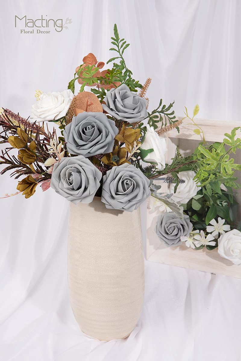 MACTING 30PCS Artificial Rose Flowers Fake Flowers with Stem Real Touch Foam Roses for DIY Wedding Bouquet Table Centerpieces Party Bridal Shower Spring Home Valentines Day Decorations(Grey) - Image 4